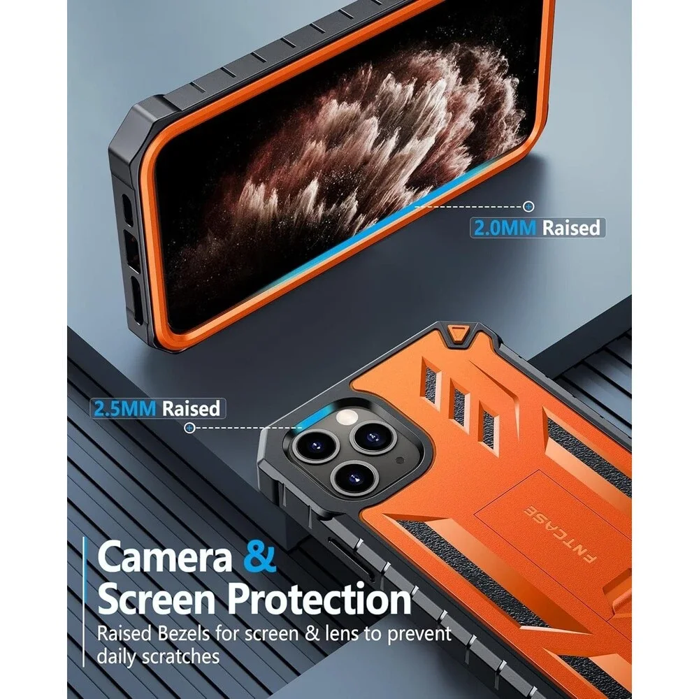 FNTCASE for iPhone 11 Pro Max Case Rugged Heavy Duty Shockproof Kickstand Orange